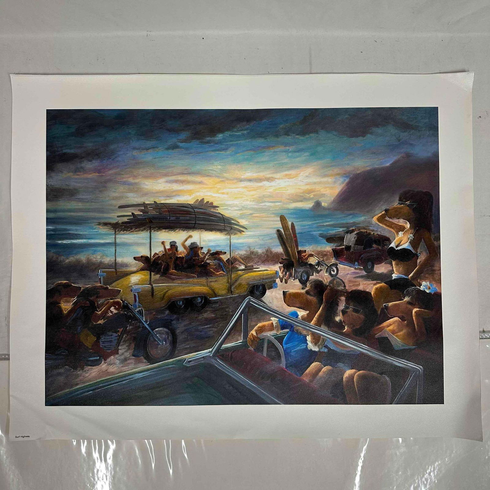 Ivan Clarke Lonely Dog Series Surf Highway Small Giclee on Canvas: Ivan Clarke Lonely Dog Series Surf Highway Small Giclee on Canvas. Giclee on canvas print titled Surf Highway by Ivan Clarke. This small (23 3/4" x 18") art piece is a high quality print