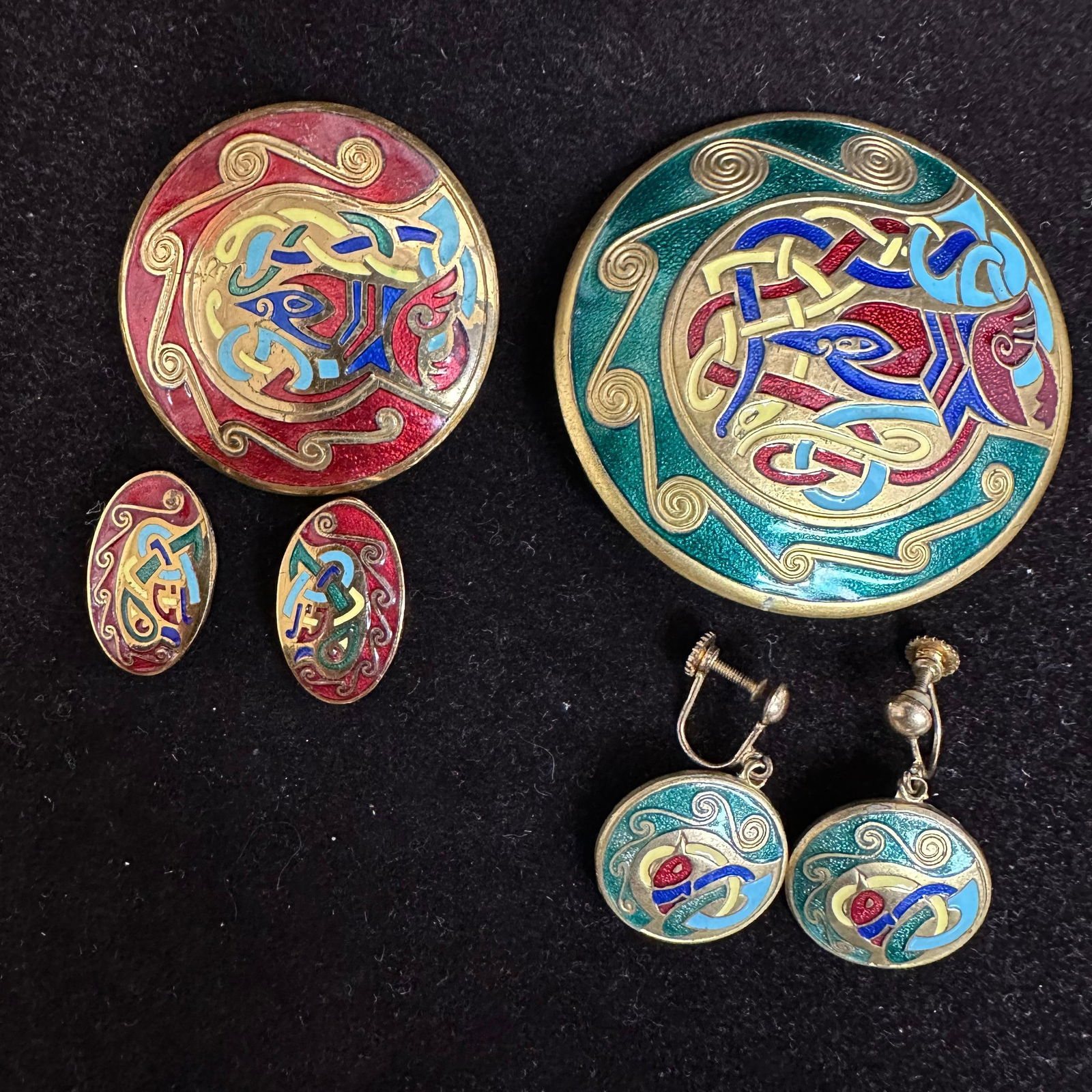Vintage Celtic Enamel Jewelry Group Brooches and Earrings Made in Ireland (1 of 7)