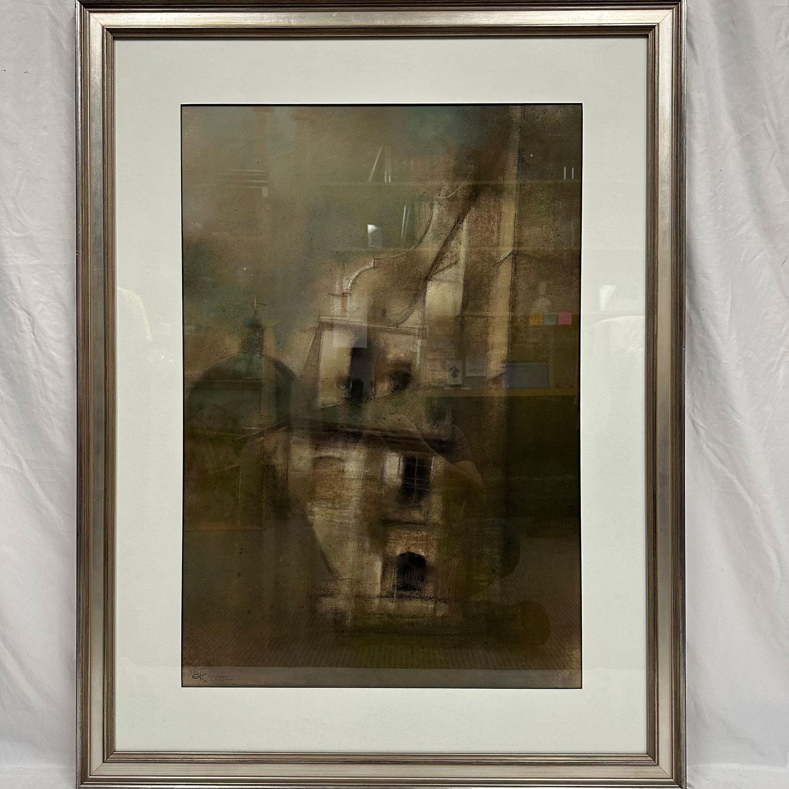 Framed Architectural Abstract Mixed Media Artwork Signed Dated - 2