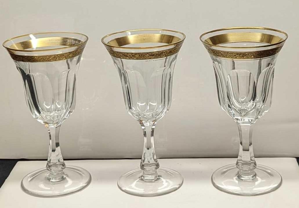 3 Vintage Moser Crystal 24KT Gold Rimmed Goblets (1 of 9)