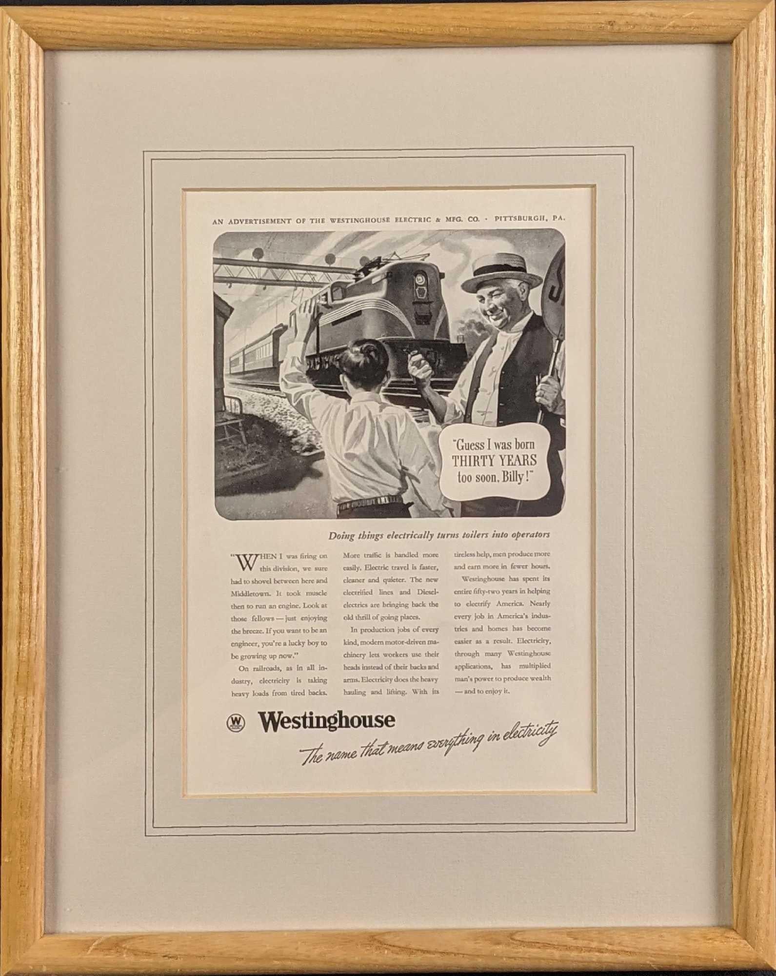 Framed Vintage Westinghouse Train Advertisement (1 of 5)