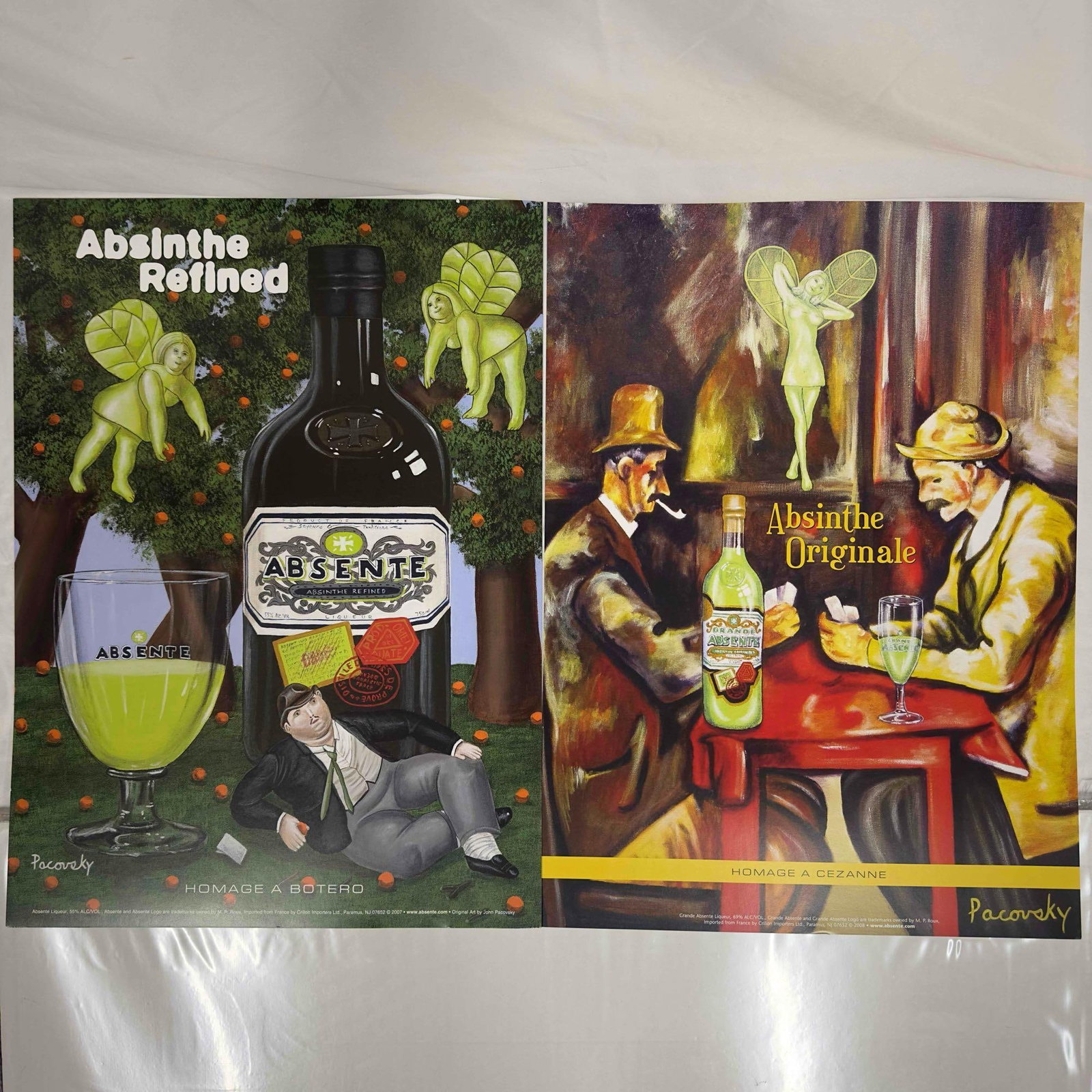 Absinthe Refined Ad Poster Homage A Botero Cezanne By John Pacovsky Set of Nine 9 Posters: Absinthe Refined Ad Poster Homage A Botero Cezanne By John Pacovsky Set of Nine 9 Posters. Two different designs by John Pacovsky. One posters is the Cezanne design and eight are the Botero design. A