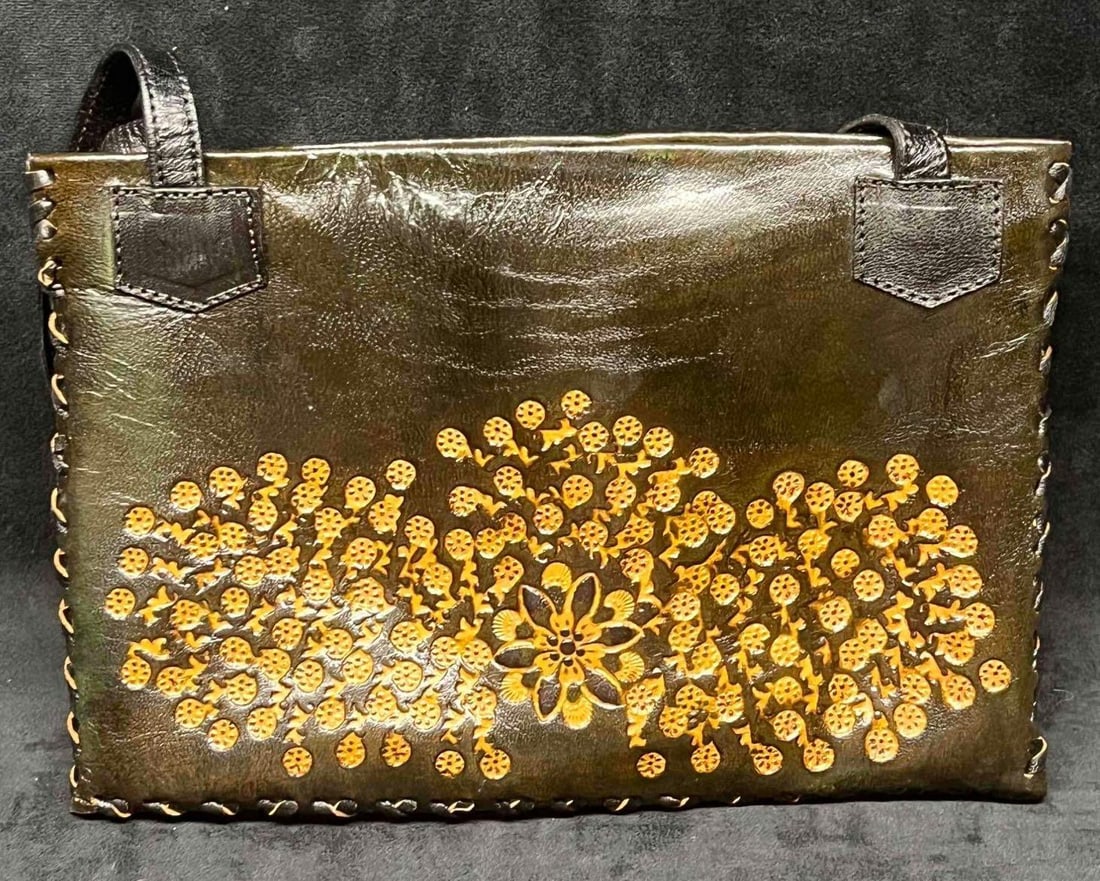 Vintage Leather Handicraft Purse Embossed Flowers (3) (1 of 13)
