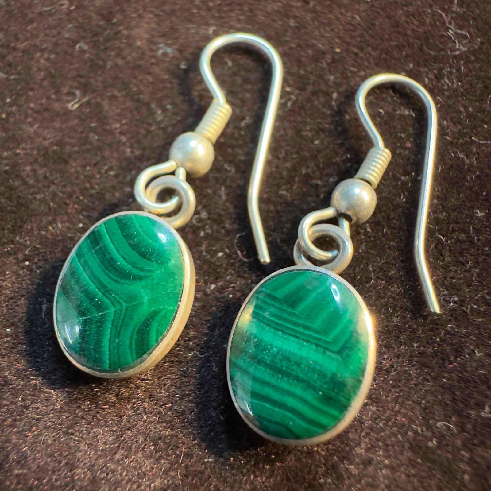 Malachite Sterling Oval Dangle Earrings SS96 - 4