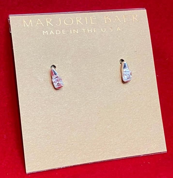 Marjorie Baer Sterling CZ Earrings: This piece of jewelry as been tested and researched prior to testing . Please view all our pictures they are part of our description. DETAILS: Metal - Sterling 925 Color - Silver Stones - CZ Hallmar
