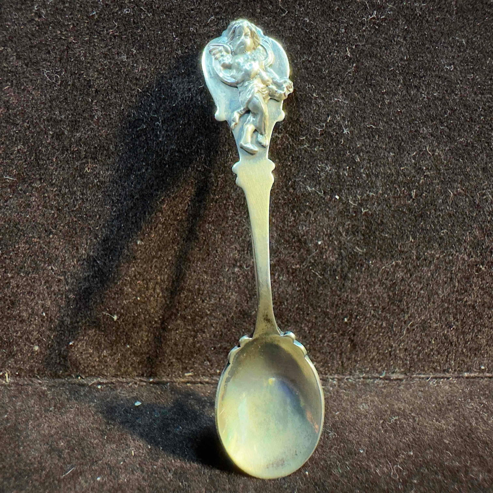 Antique Cherub Angel Small Spoon Sterling Silver Brooch: This item is in good pre-owned, previously used/displayed condition with noticeable light wear, and surface scratches. Please reference all photos for full details. This piece of jewelry has been test
