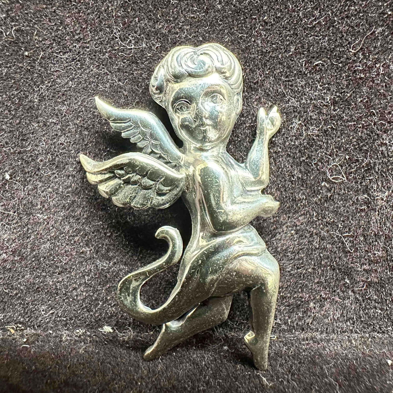 Cherub Cupid Angel Wings Sterling Silver Vintage Brooch F38 (1 of 5)
