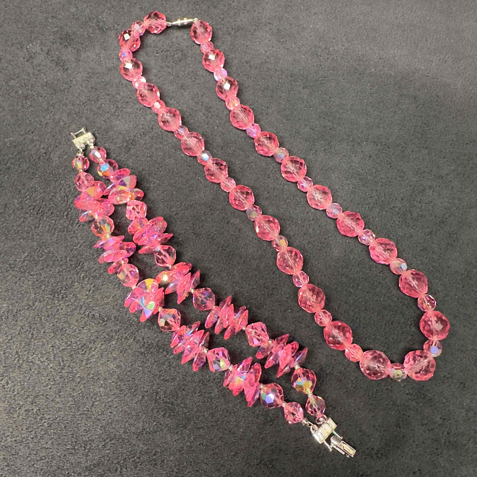 Pink Crystal Glass Beaded Necklace and Bracelet Set H62 (1 of 13)