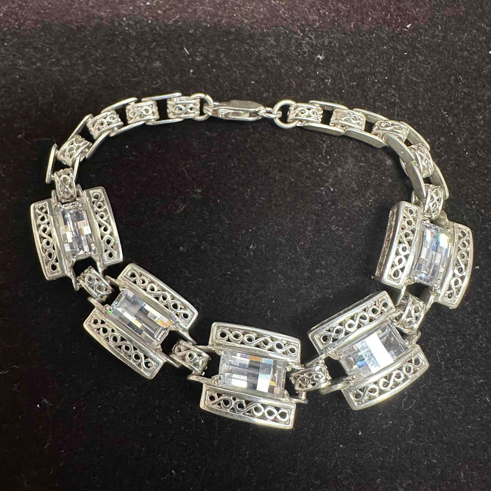 Clear Crystal Rhinestone Baguette Shape Style Sterling 925 Silver Bracelet F99 (1 of 6)