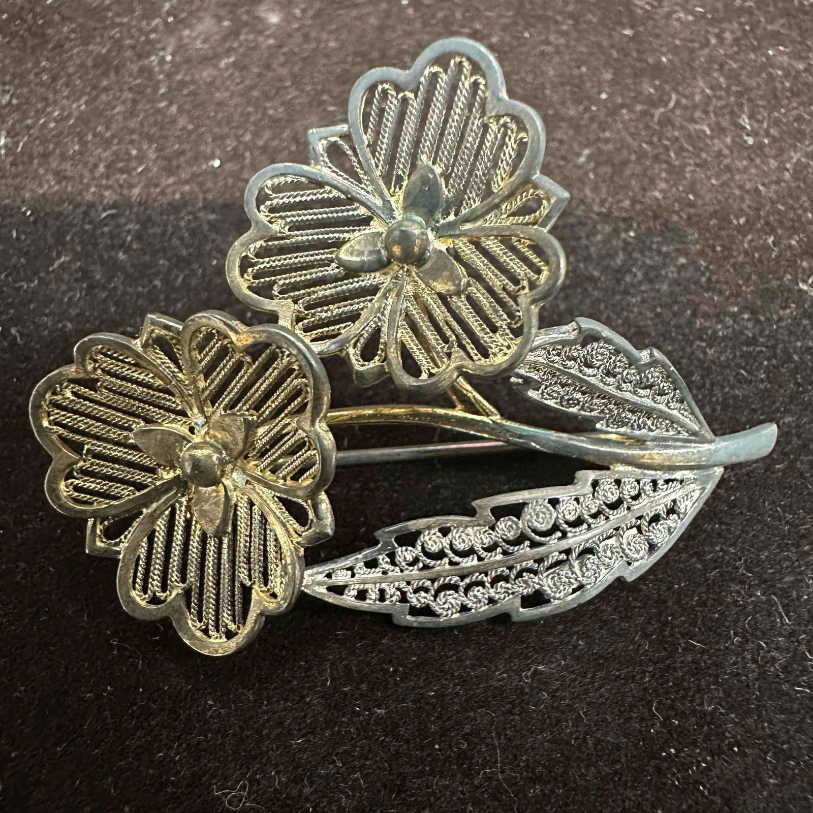 Van Lou Sterling Silver Germany Dual Flower Brooch G1 (1 of 6)