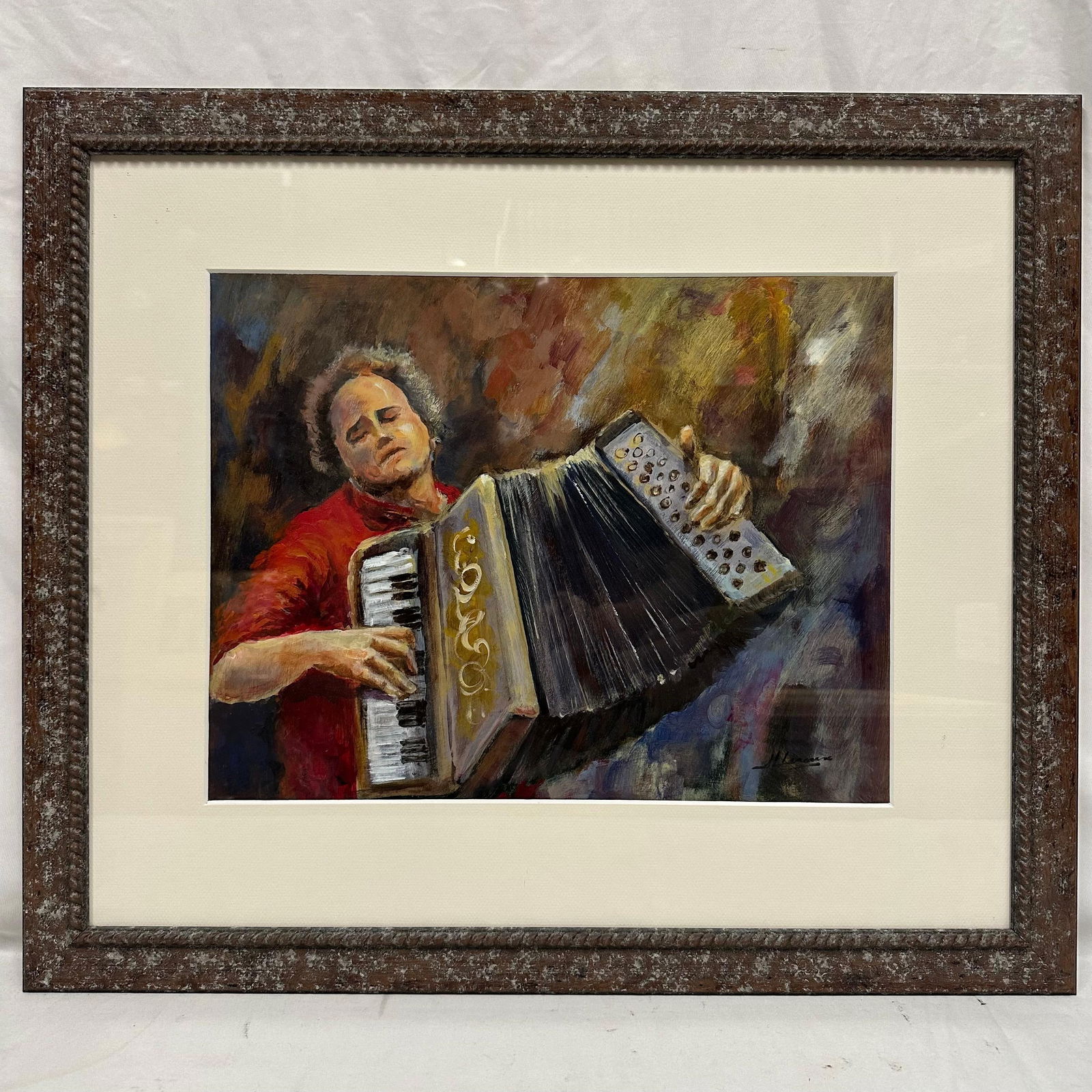 Jean-Louis Leroux Accordion Player Original Painting Signed Framed (1 of 14)