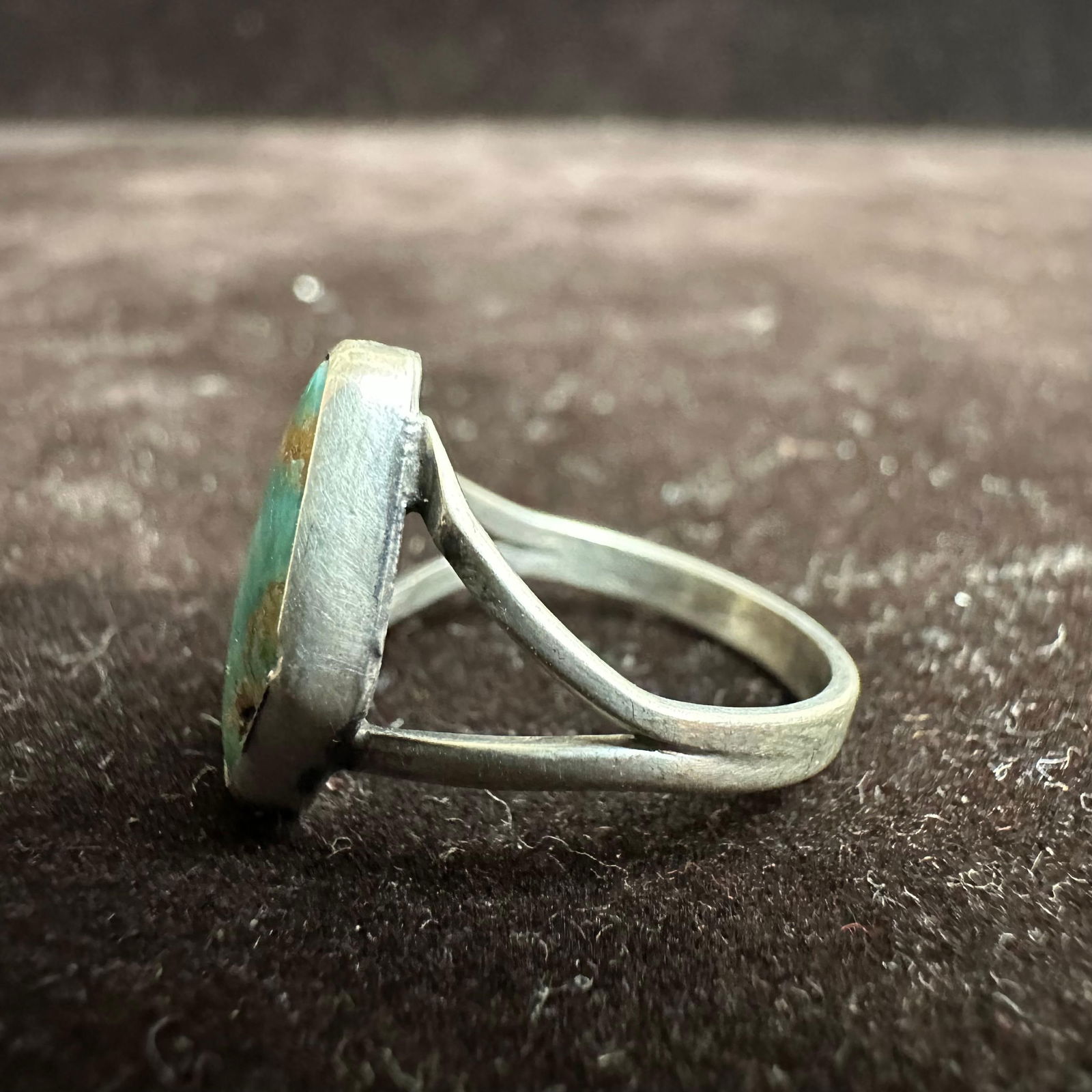 Small Turquoise Unique Shape Silver Ring Size 5 - 2