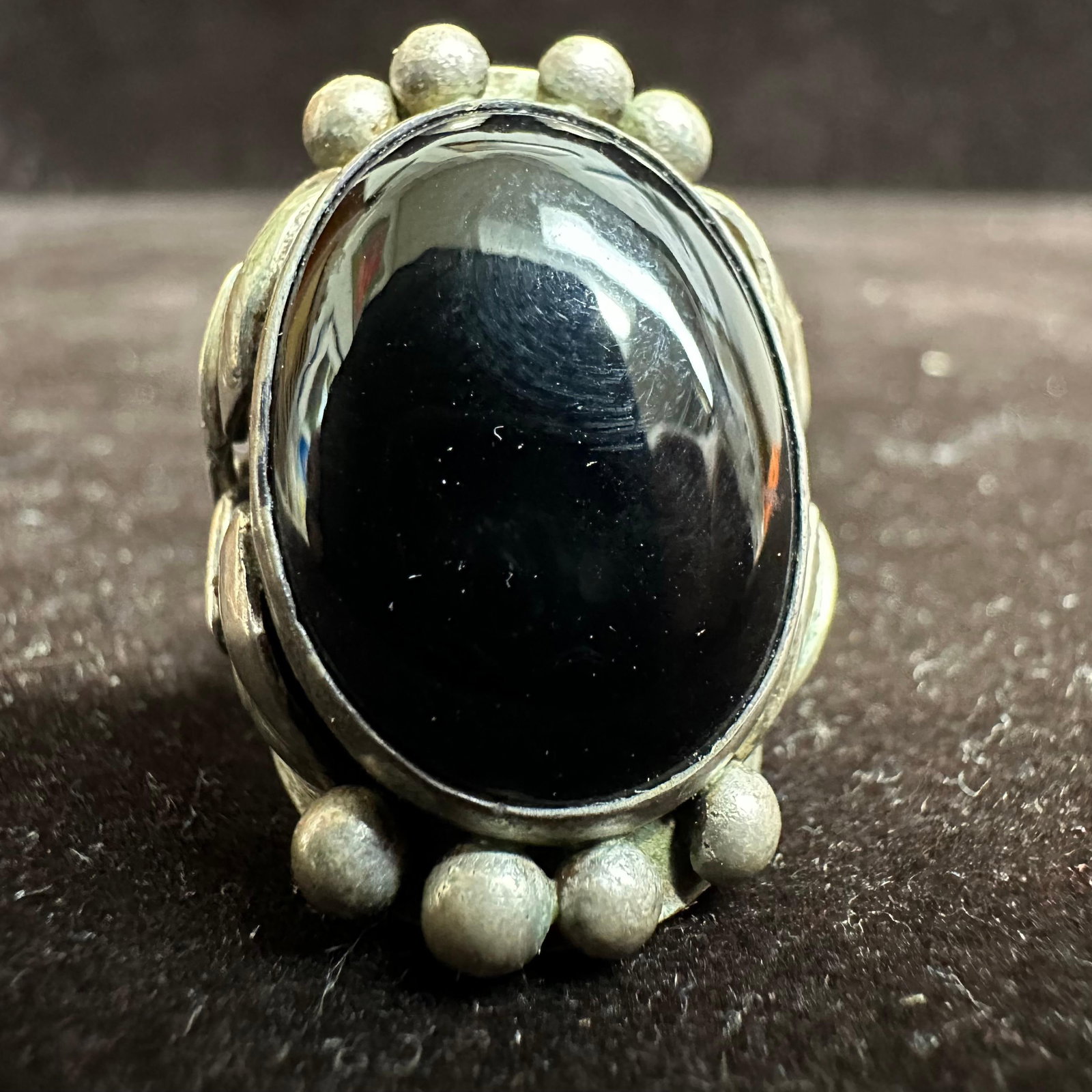 Onyx Handcrafted Silver Single Black Stone Ring Size 5 (1 of 8)