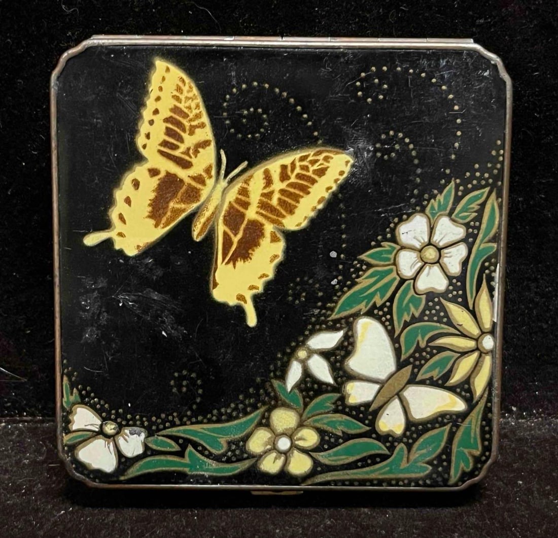 Vintage 1940s Art Deco Black Enamel Butterfly Compact (1 of 8)