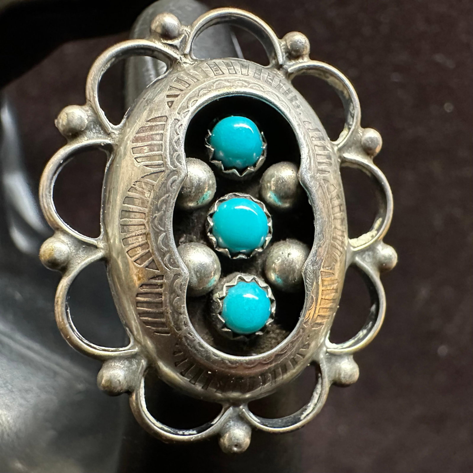 Navajo Native American Style Silver Turquoise Shadowbox Design Ring (1 of 12)