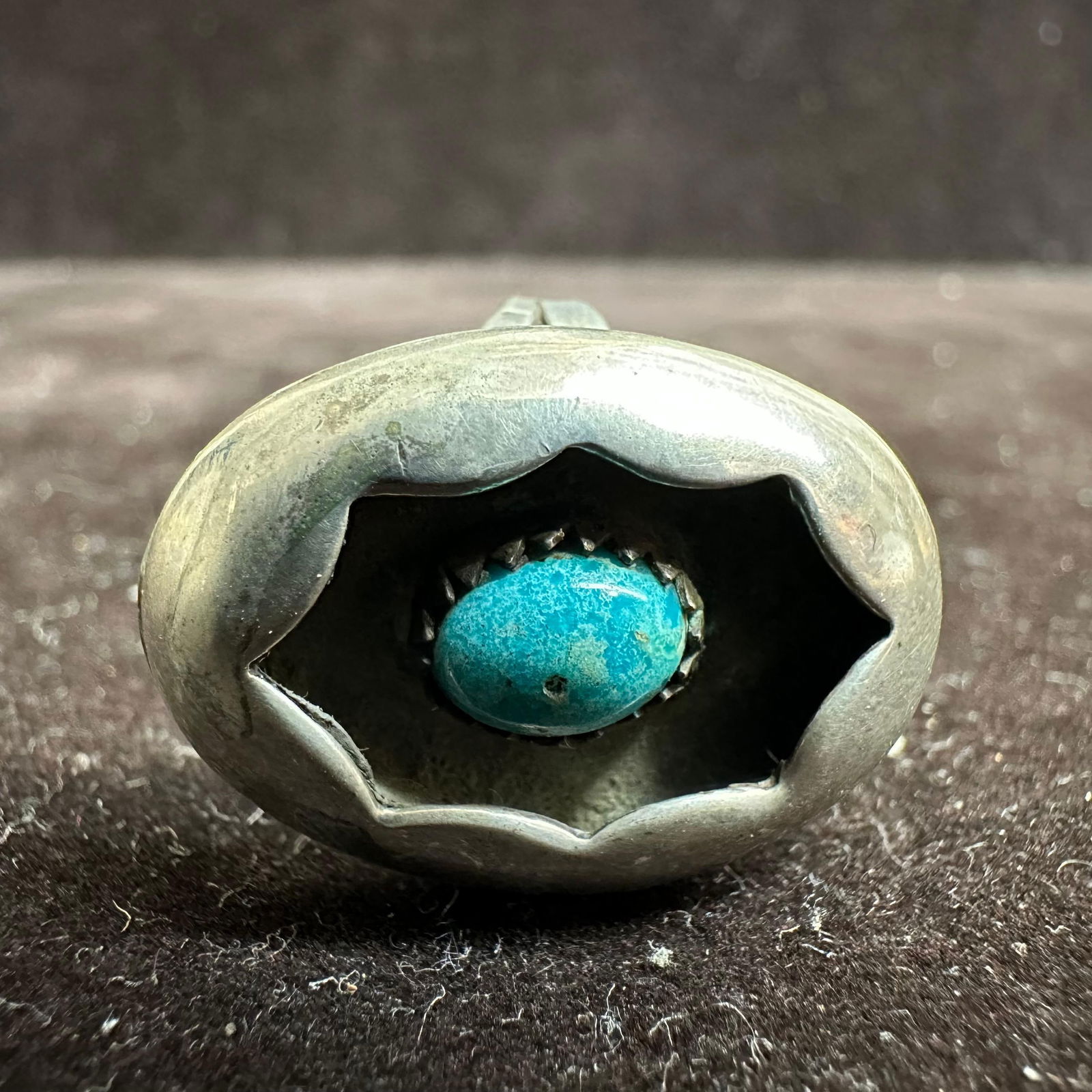 Shadow Box Turquoise Single Cabochon Silver Ring - 8