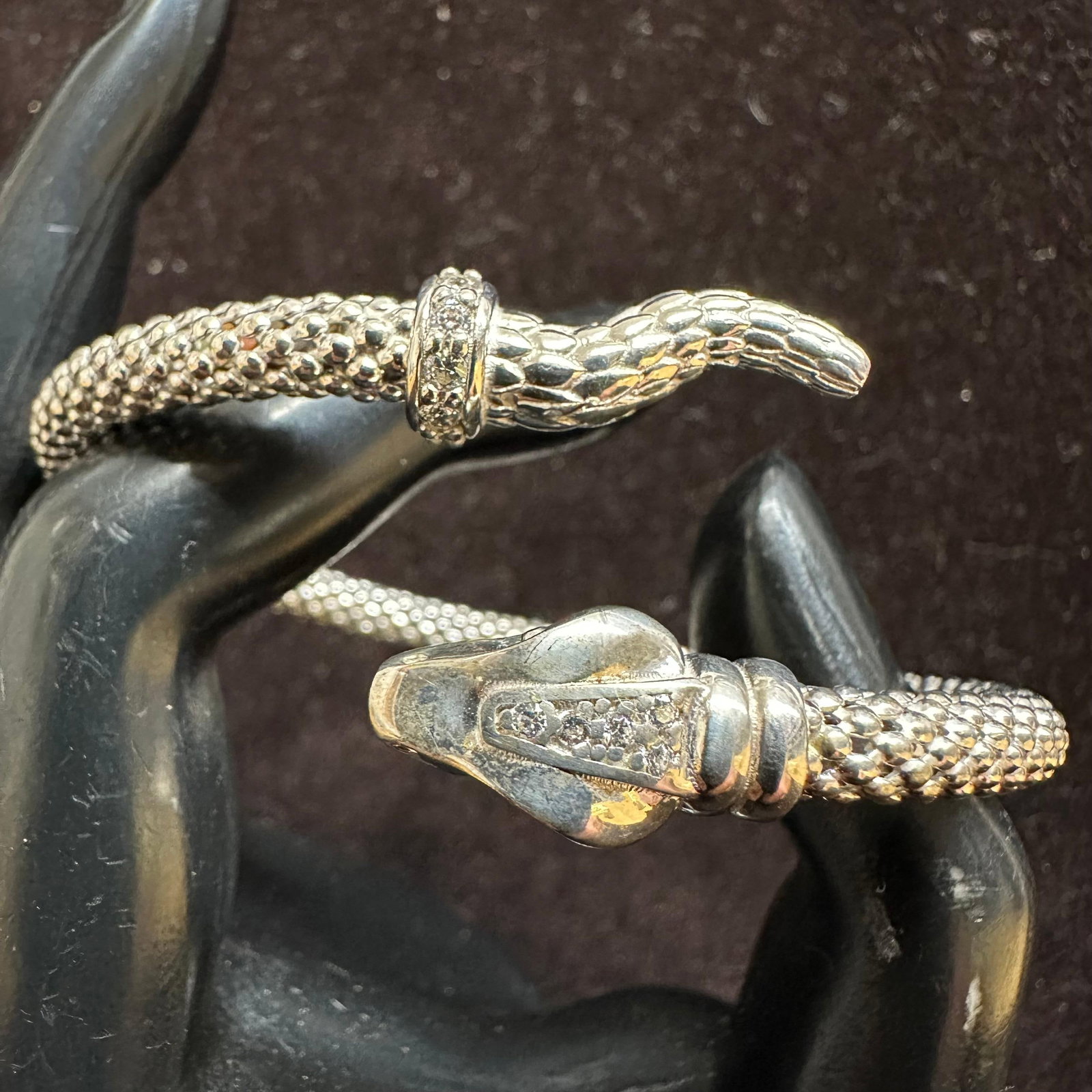 Dyadema Italy 925 Sterling Silver CZ Snake Head Bangle Bracelet (1 of 10)