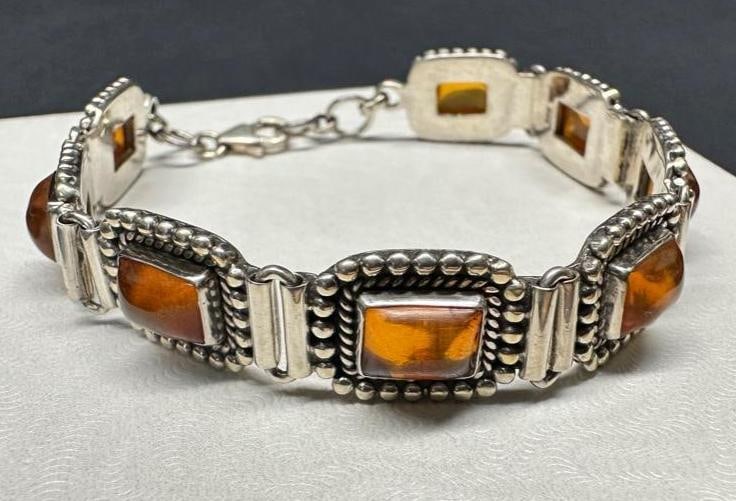 Sterling Amber Cabochon Bracelet (1 of 3)