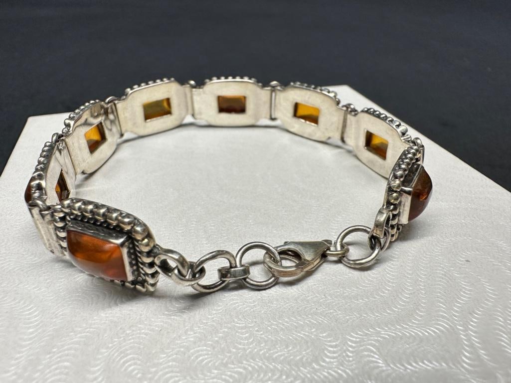 Sterling Amber Cabochon Bracelet - 2