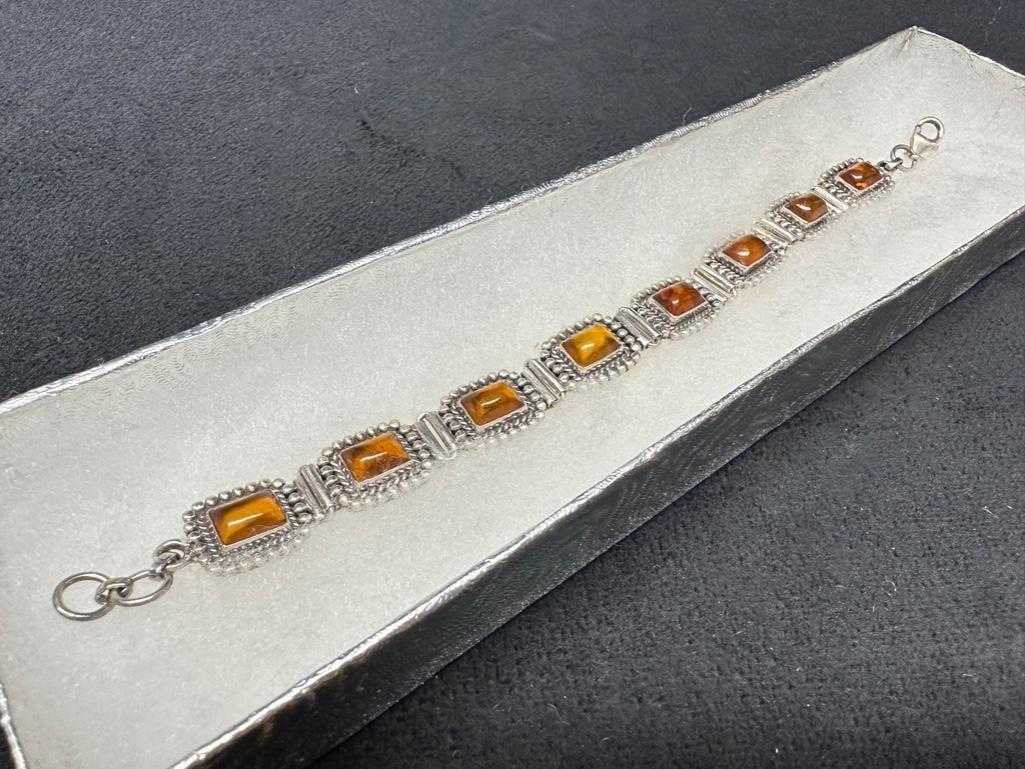 Sterling Amber Cabochon Bracelet - 3