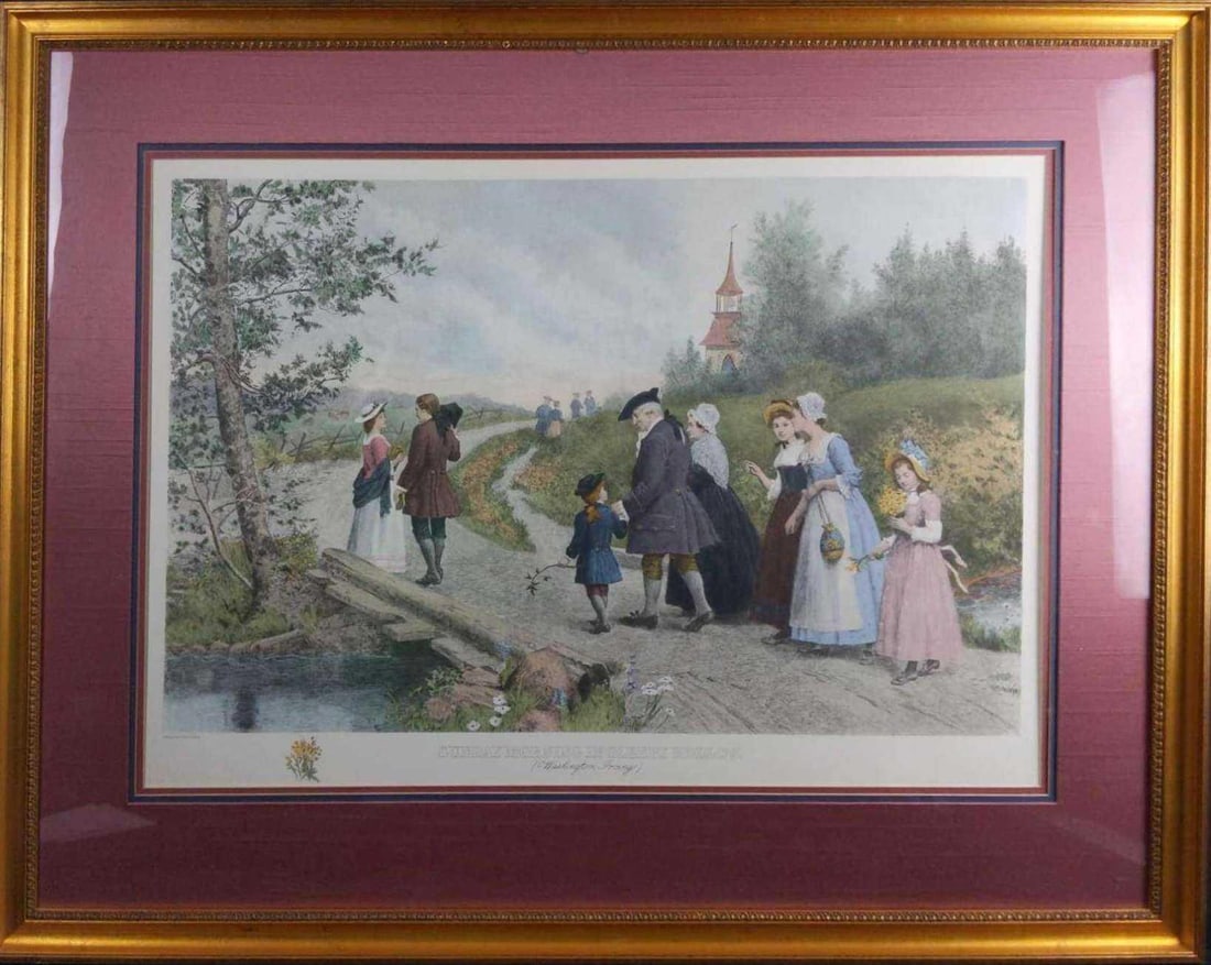 Sunday Morning In Sleepy Hollow Jennie Brownscombe: Framed Sunday Morning In Sleepy Hollow Print By Jennie Brownscombe. Original was painted in 1902. Framed art is approx 43" x 2" x 33". Print is approx 31" x 22". Framed art is in