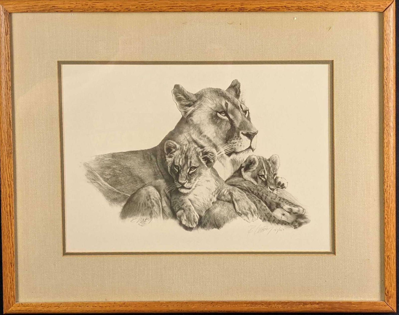 Framed LE Lithograph Print Lioness And Cubs (1 of 5)