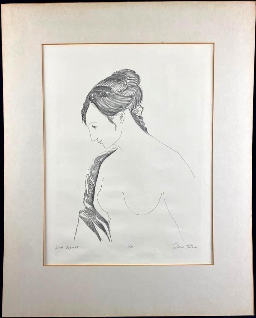 Doris Klein Signed Lithograph "Nude Figure": Doris Klein Signed Lithograph "Nude Figure" Signed lithographic print from New York artist Doris Klein (1918-2002), numbered 1 of 10. This print is a waist-up portrait of a nude woman, in