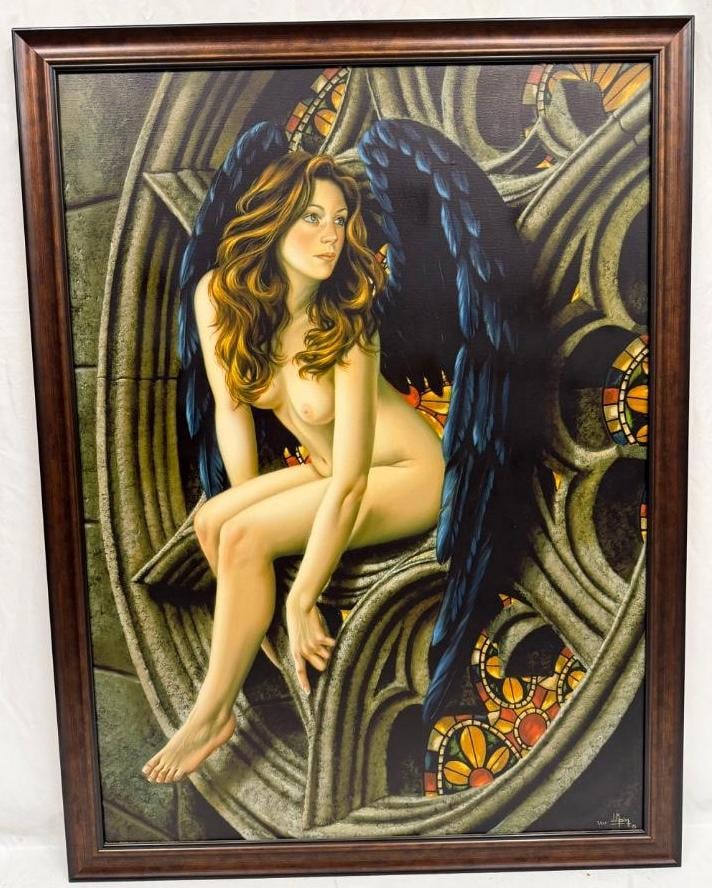La Chimere by Juan Medina LE Giclee on Canvas: La Chimere by Juan Medina S&N Giclee on Canvas Large giclee on canvas by artist Juan Medina, titled La Chimere. The piece is numbered 3 out of 150. Comes with a copy of the original receipt from