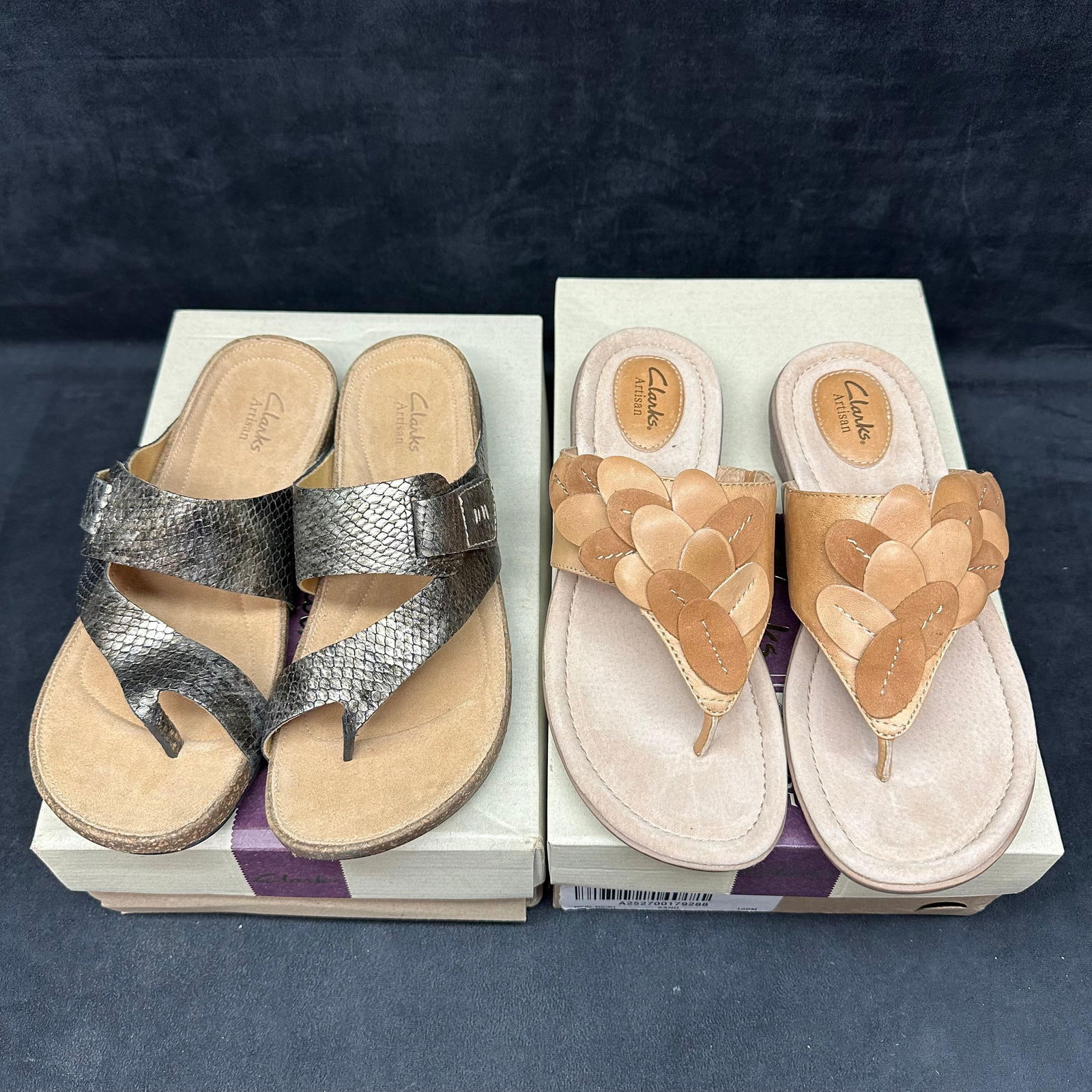 Lot of Two Pairs Clarks Artisan Women’s Sandals Leather Thong Slides with Boxes (1 of 8)
