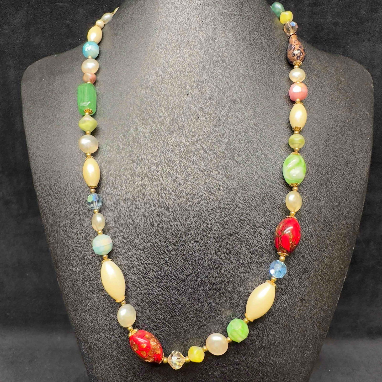 Venetian Murano Art Glass Lamp Work Multi Colored Various Shaped Beaded Necklace D9 (1 of 8)
