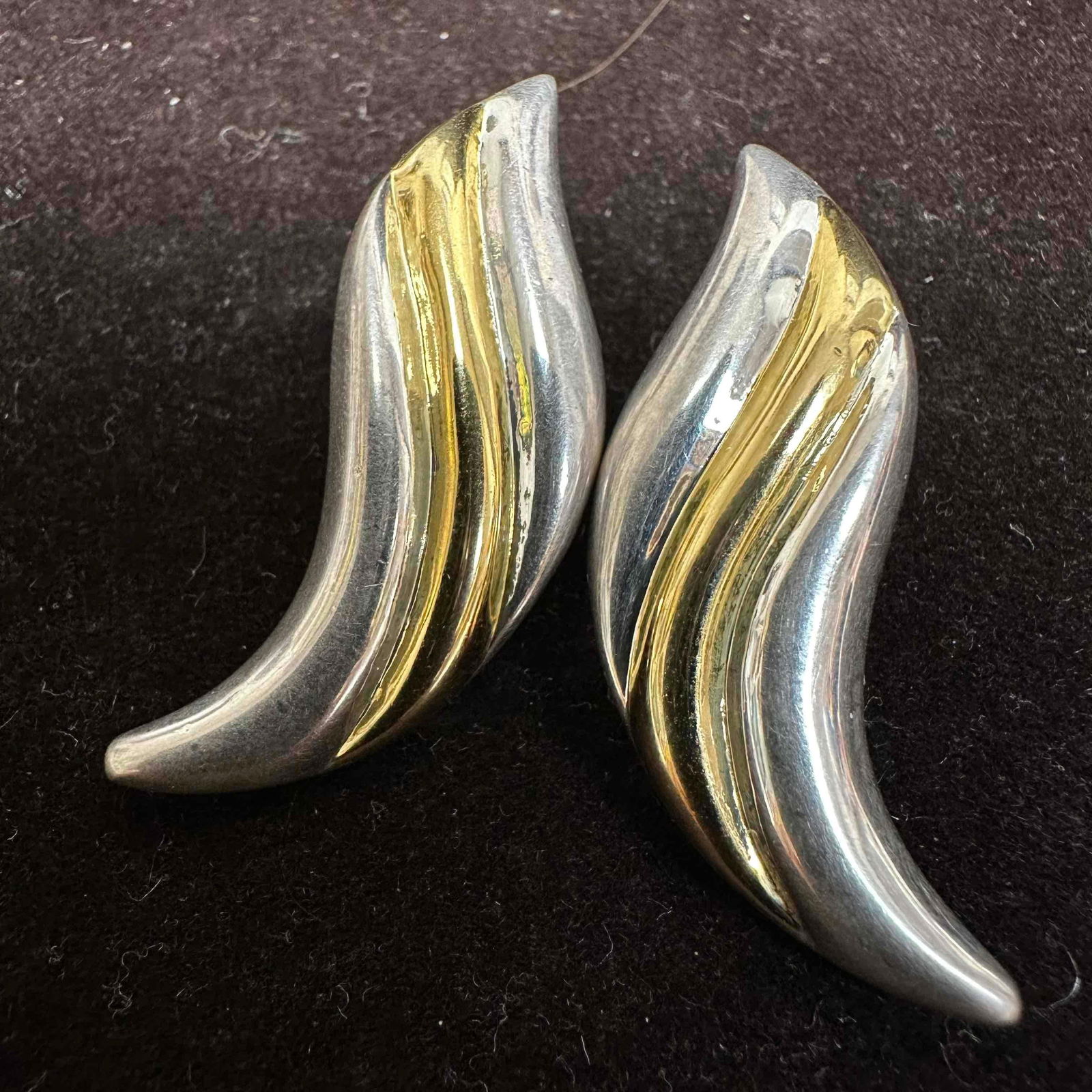 Sterling Silver Gold Toned Modernist Style Earrings I88 (1 of 5)