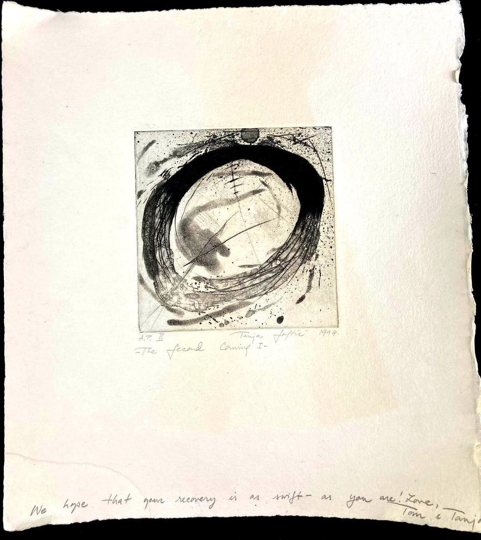 Artistic Block Print Circa 1994: This lot includes: (1) Artistic Block Print Circa 1994 Condition is used and refer to photographs for details. The block print was done by Tanja Foftie (?) and was given as a gift