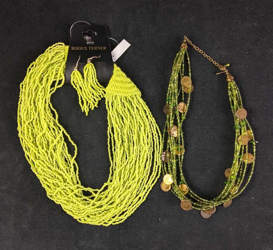 Necklace and Earing Set: Necklace and Earring Set This is a loot of one necklace and earring set and another necklace. The necklace ad earring set is almost like new in original packaging, it is from the brand Bijoux