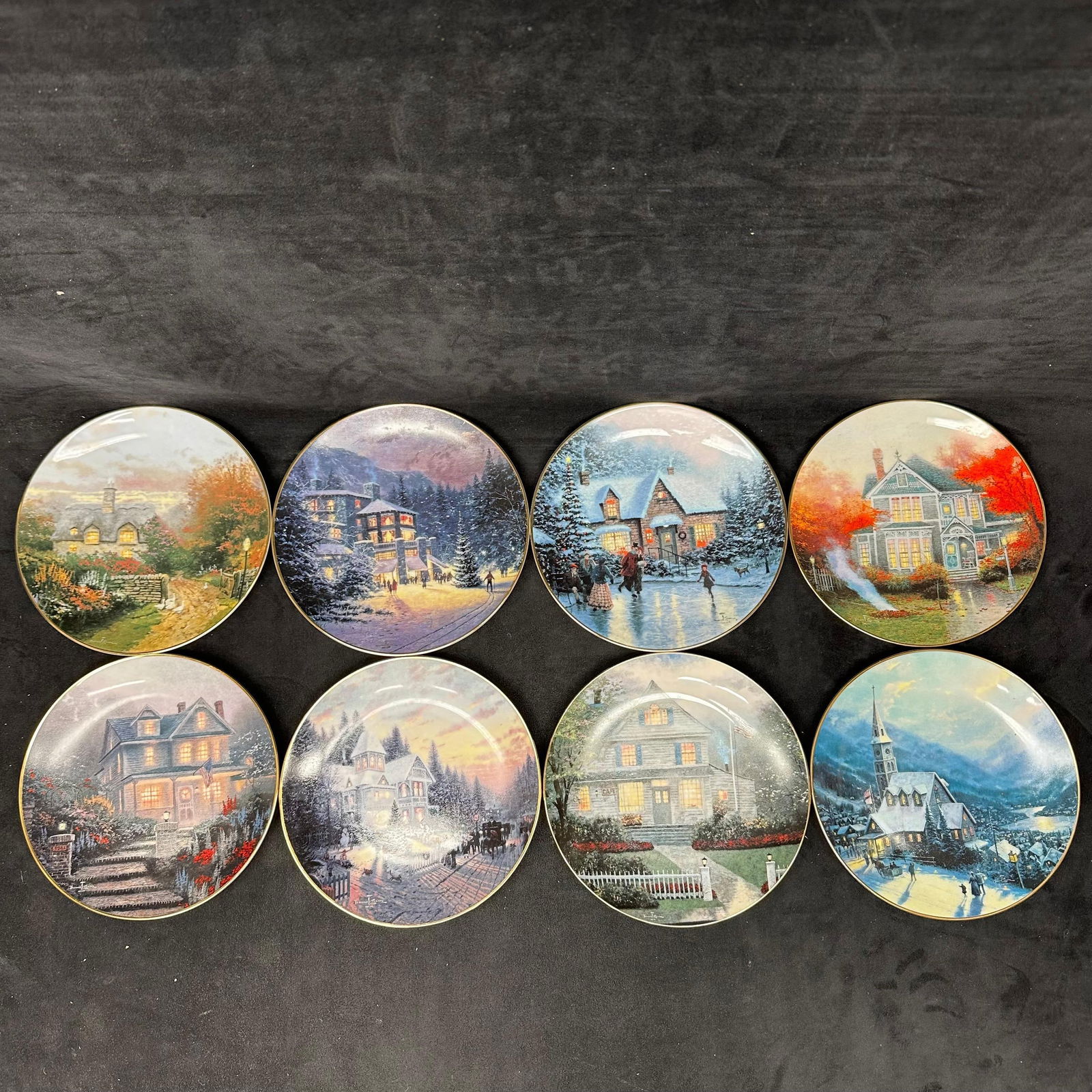 Collection of Eight Thomas Kinkade Collector Plates Cottage and Winter Scenes (1 of 6)