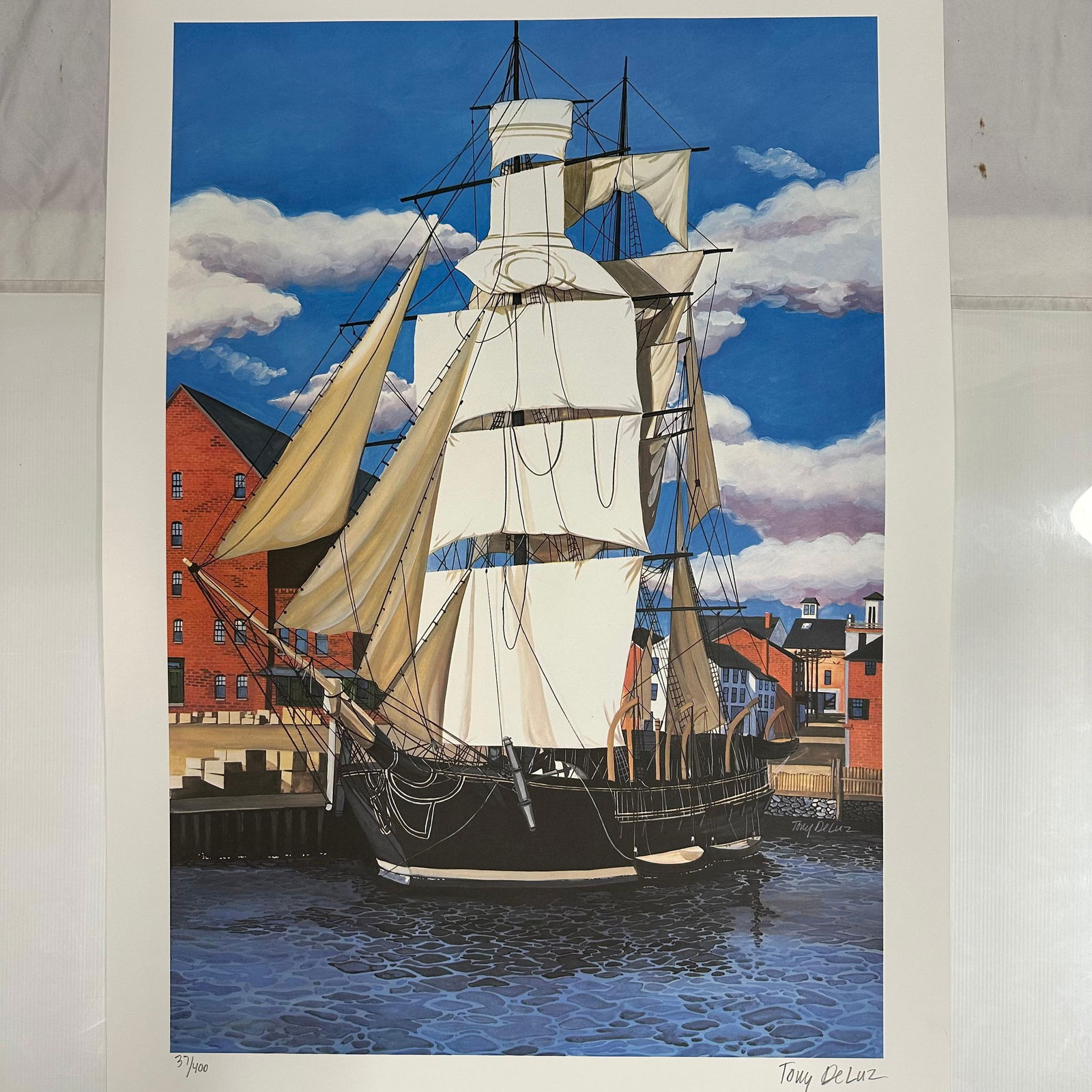 Absolut Vodka Statehood Massachusetts Tony DeLuz Signed and Numbered Print: Limited edition Absolut Vodka “Statehood” lithograph print on paper. Features the iconic Absolut bottle incorporated into a stylized Massachusetts-themed landscape composition. Hand-signed