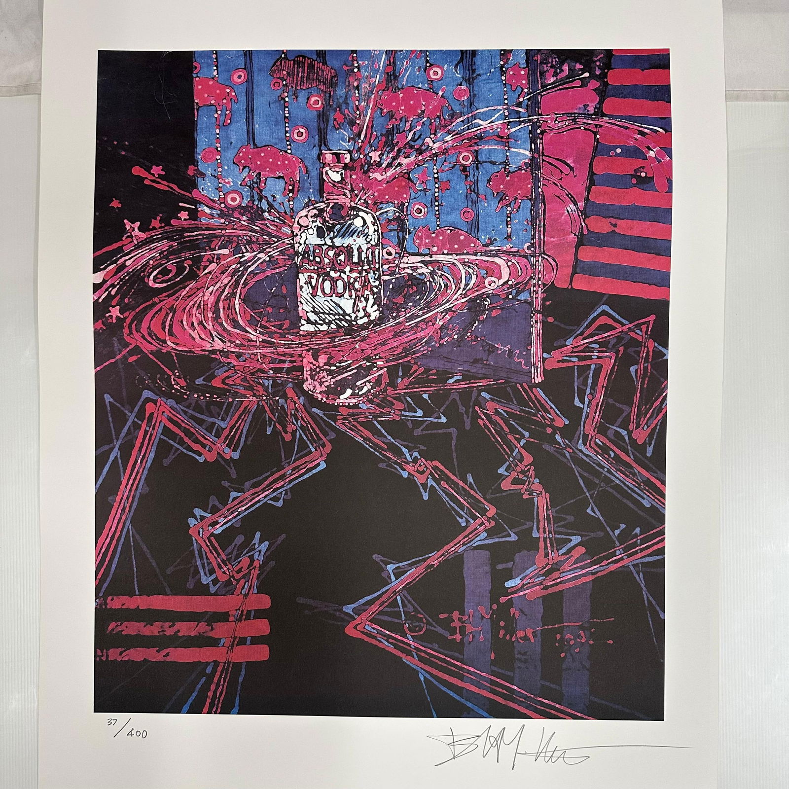 Absolut Vodka Statehood South Dakota Bob H. Miller Signed and Numbered Print: Limited edition Absolut Vodka “Statehood” lithograph print on paper. Features the iconic Absolut bottle incorporated into a stylized South Dakota-themed landscape composition. Hand-signed