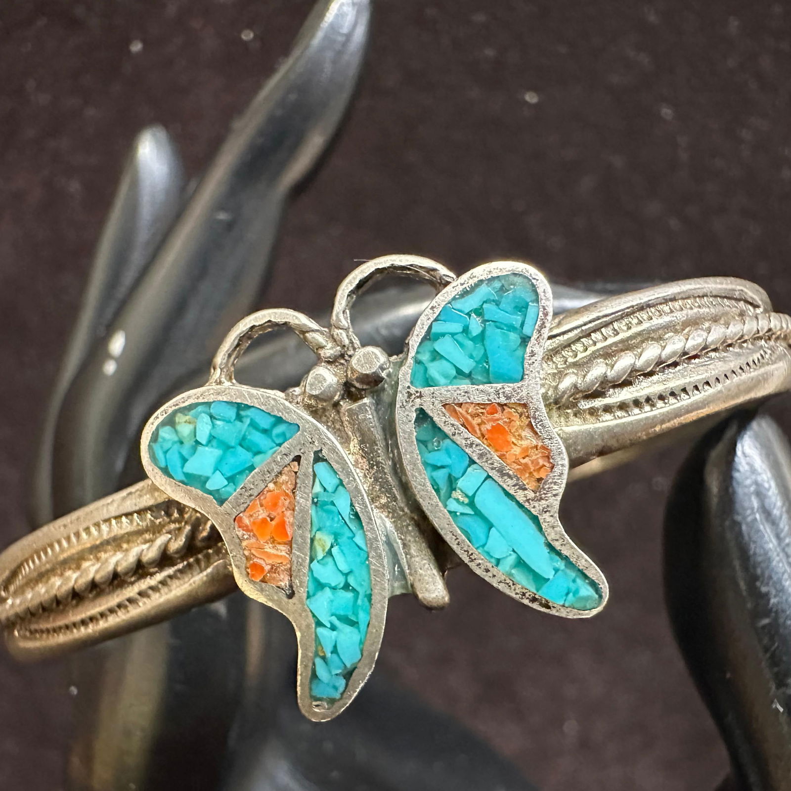 Turquoise and Red Coral Silver Unmarked Artisan Silverwork Cuff Bracelet V47: This item is in good pre-owned, previously used/displayed condition with noticeable light wear and surface scratches. Please reference all photos for full details. This piece of jewelry has been teste
