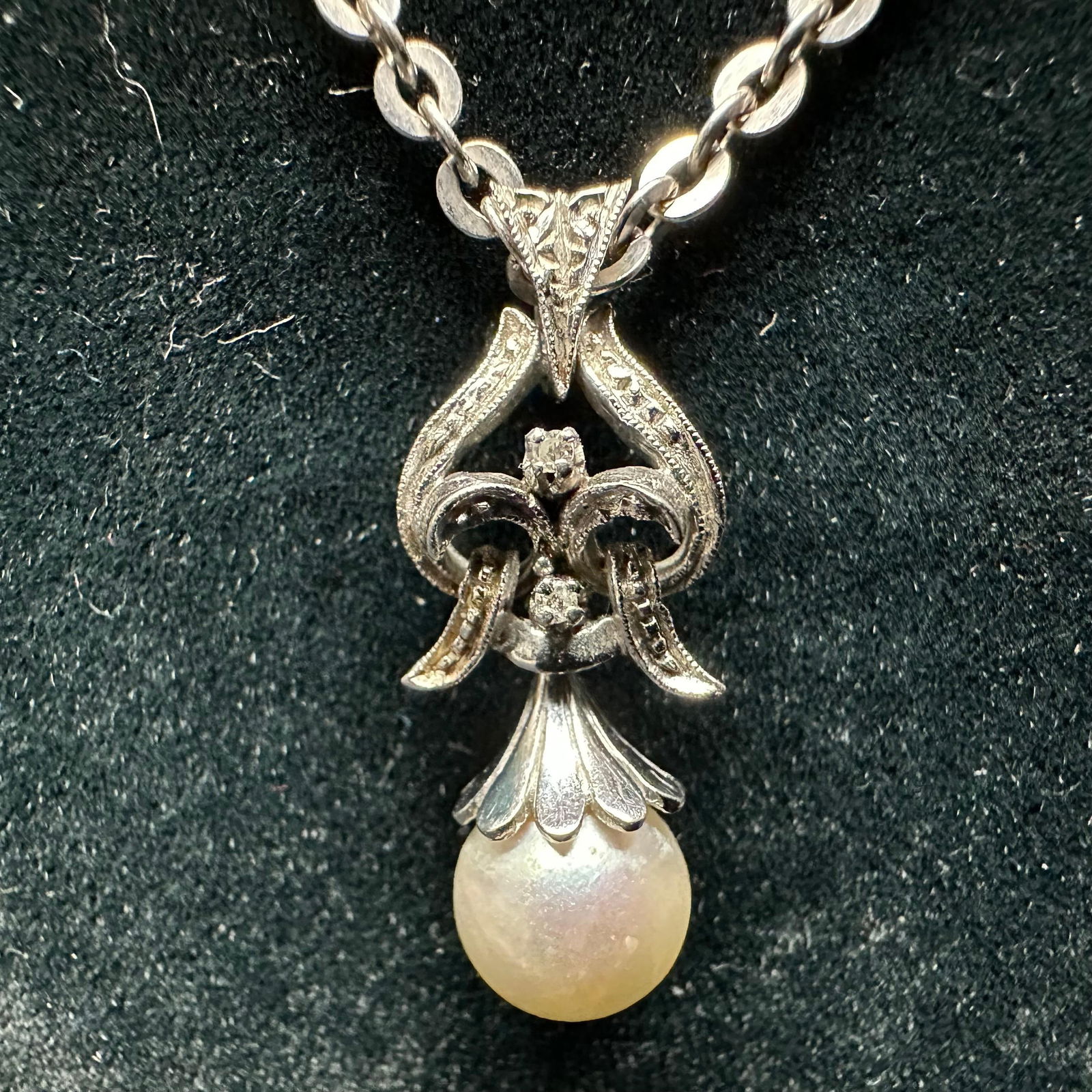 18K Gold Necklace Pearl Cubic Zirconia Accent Pendant Jewelry Set L94 (1 of 11)