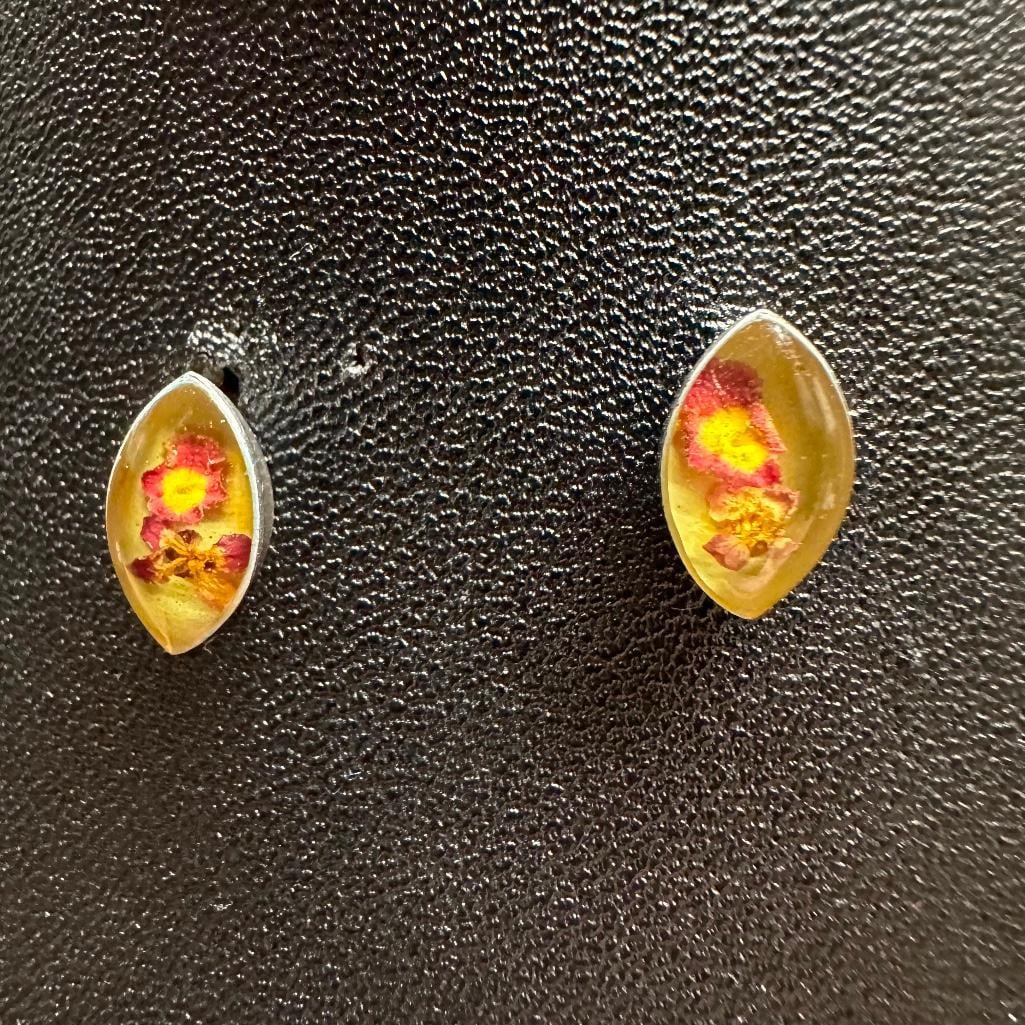 Sterling Silver Miniature Flowers in Resin Earrings (1 of 2)
