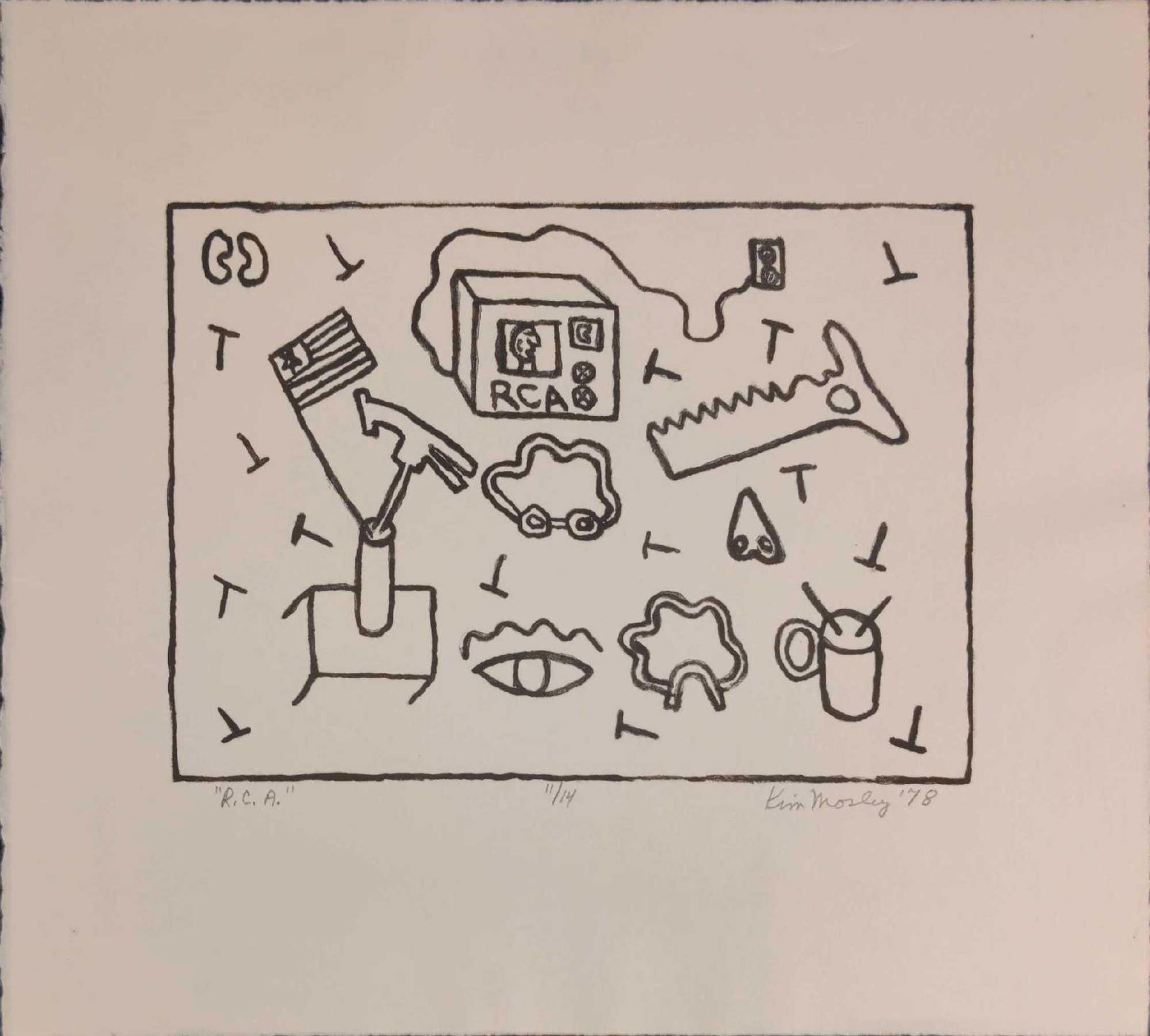 Kim Mosley (20th Century) Signed Woodblock Print RCA: Kim Mosley (20th Century) Signed Woodblock Print RCA Signed=Yes, In Pencil Size=11" x 10". Date=1978. Number=#11/#14. Please see all images as they