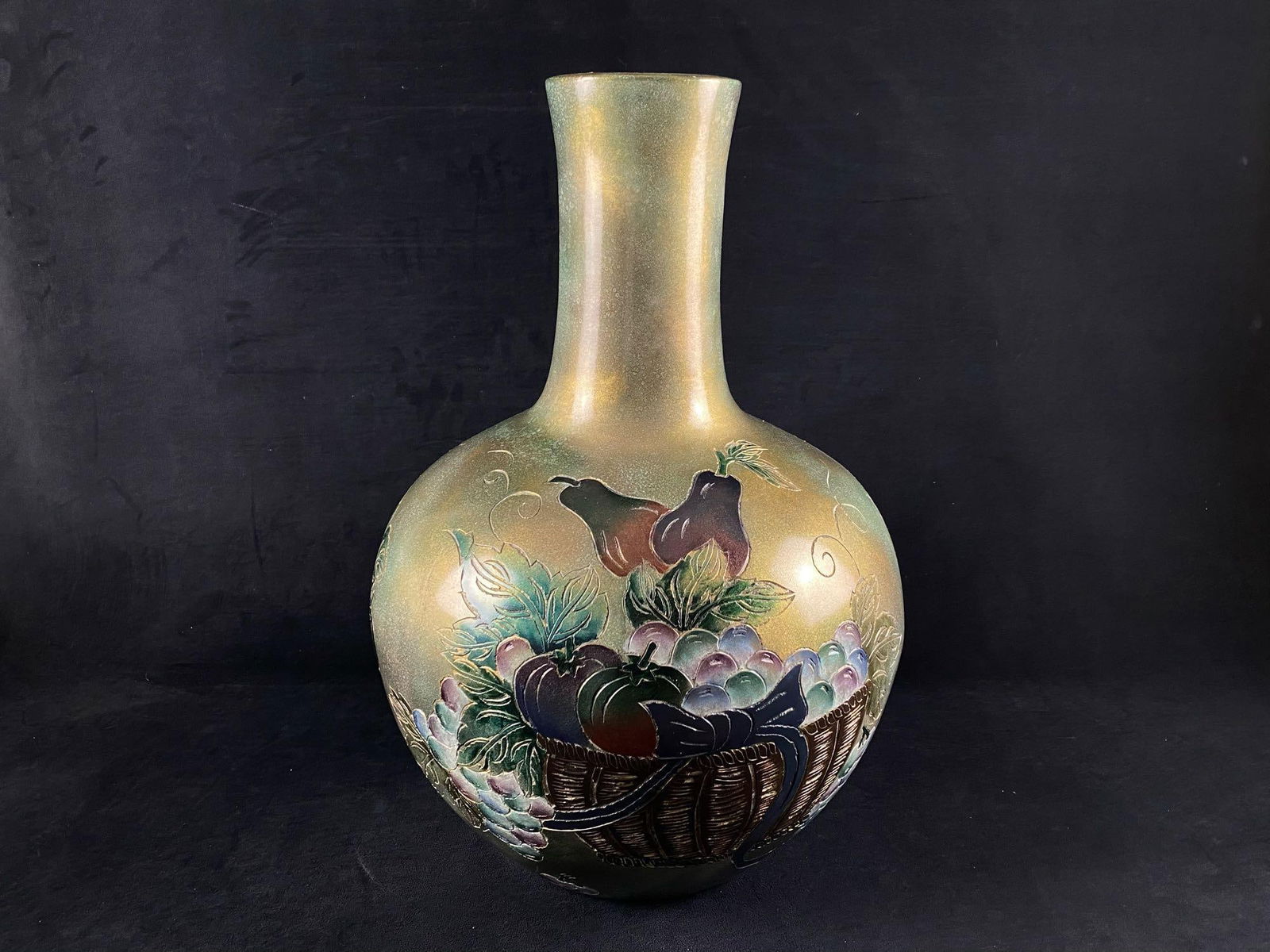 Large Vintage Ceramic Glazed Hand Floral Painted Vase (1 of 5)