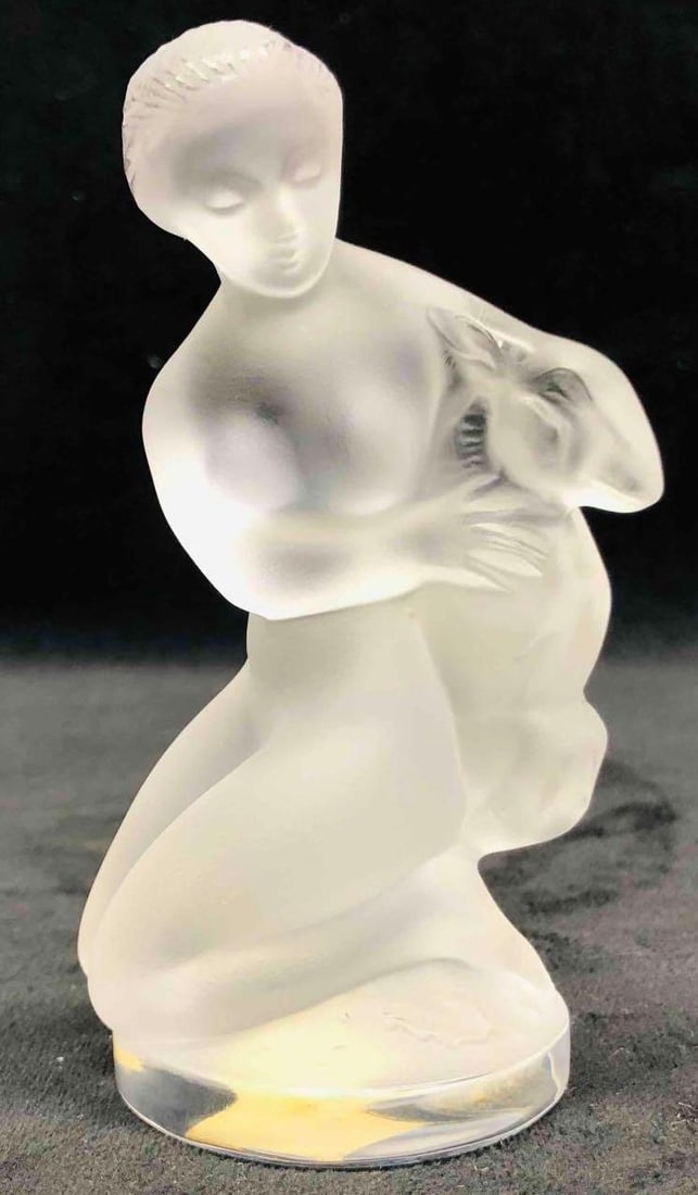 Lalique Signed Crystal Woman With Fawn Figurine (1 of 10)