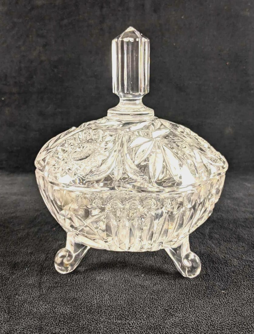 Glass Candy Dish With Lid Footed Elegant Dish (1 of 3)