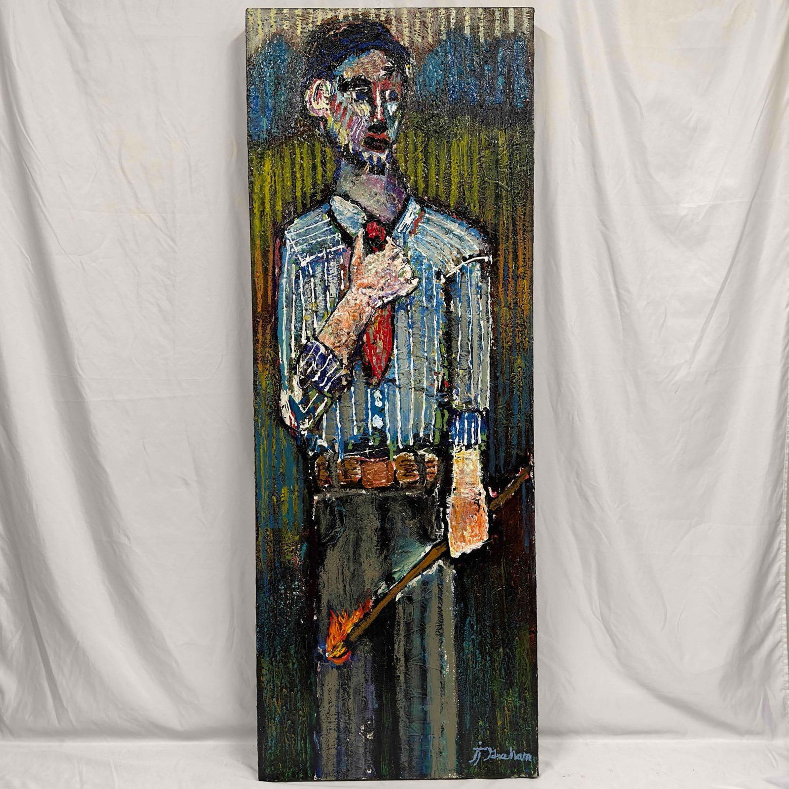 John Joseph Graham Oil Painting On Canvas: John Joseph Graham Oil Painting On Canvas. Large oil painting artwork by J.J. Graham. The canvas is a little nicked up on the corners and a few scratches. This item is in good pre-owned, previously