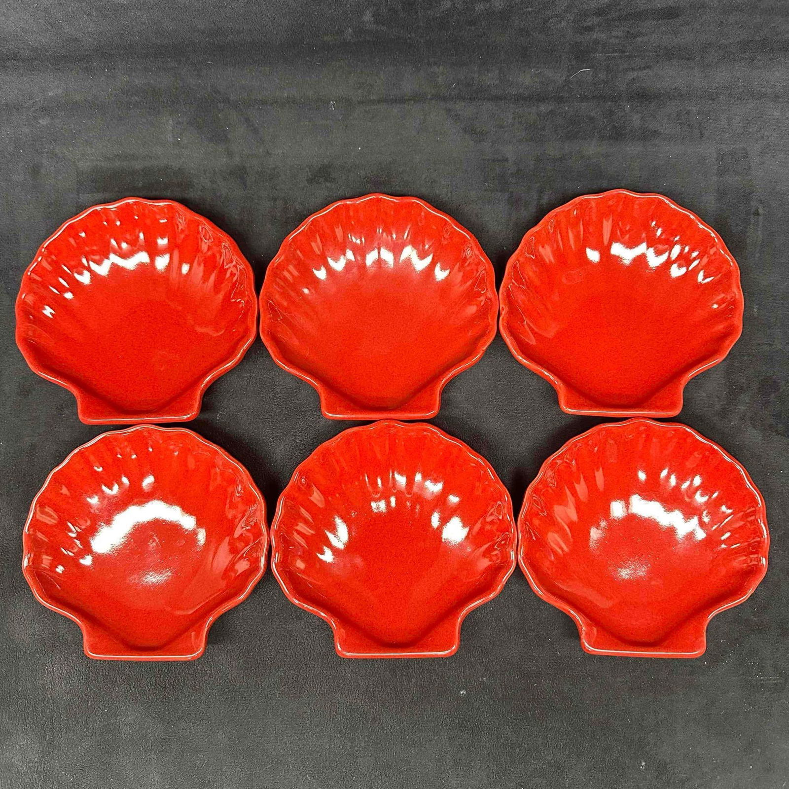 Emile Henry France Artisan Red Maroon Shell Ruffled Ceramic Mini Dish Set (1 of 5)