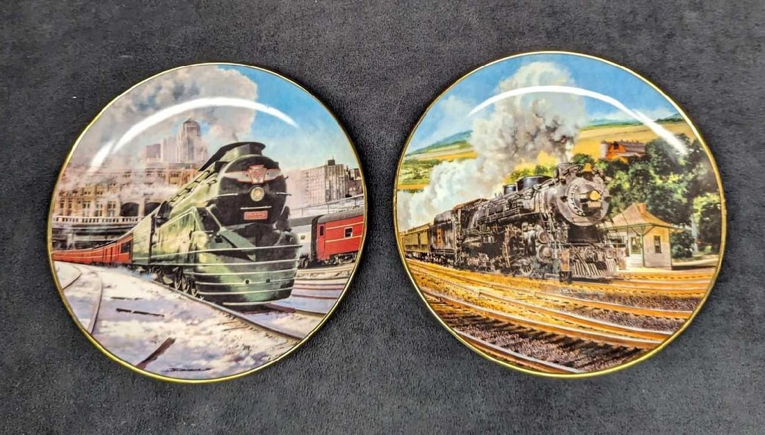 2 Train Jim Deneen Artaffects Porcelain Collector Plates B: 2 Train Jim Deneen Artaffects Porcelain Collector Plates A. This lot includes: (1) The Black Hawk Limited By Jim Deneen Artaffects Porcelain Collector Plate. This is approx 8" x 8" x 1".