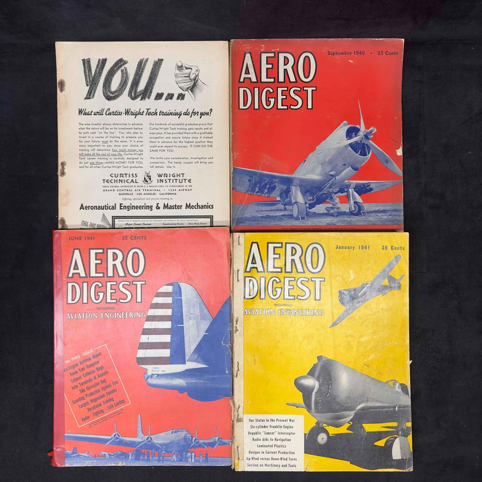 Aero Digest Aviation Magazine 1939 1940 and 1941 Lot of 4 Four Magazines Collection Set (1 of 5)