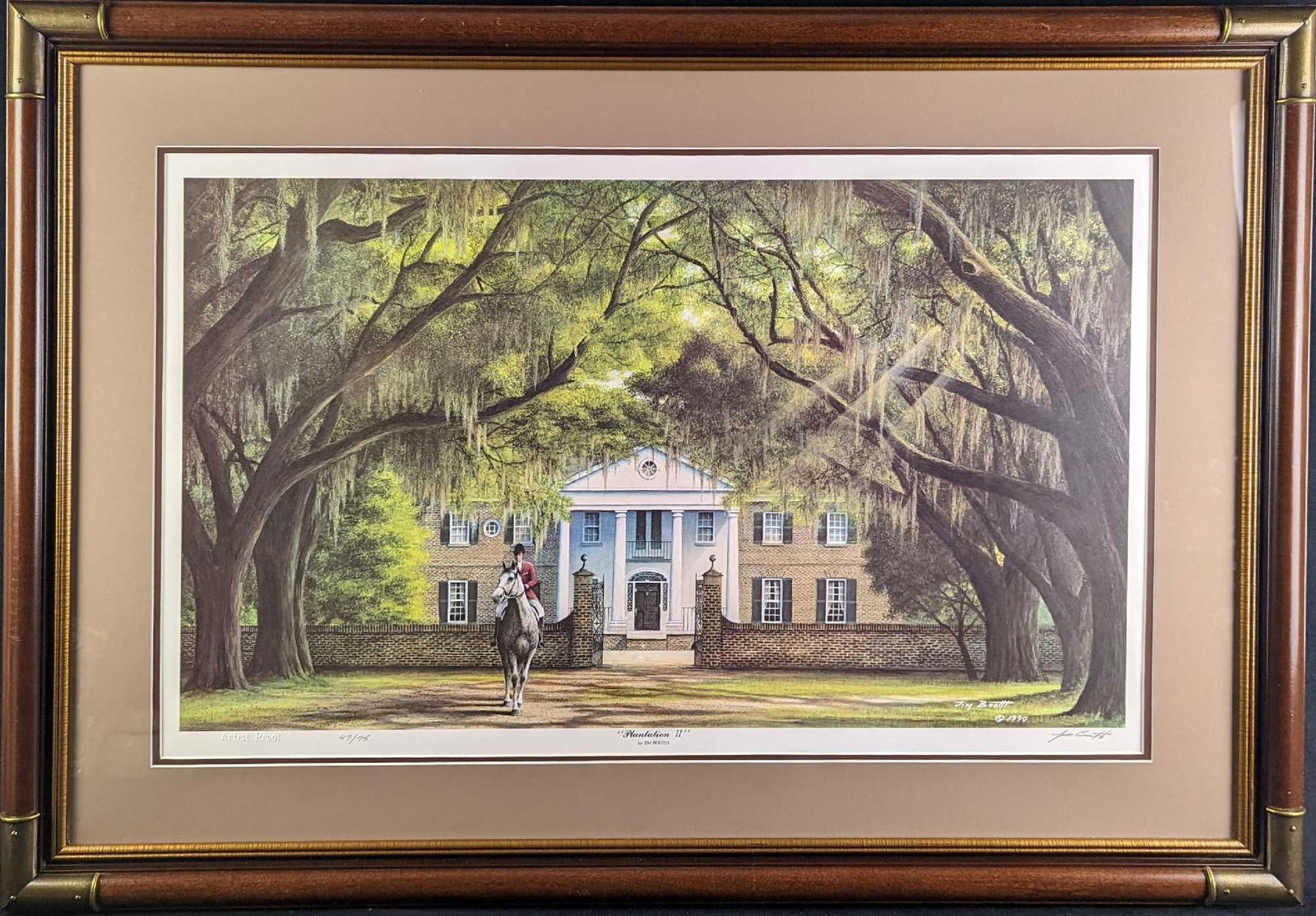 Sold Out Jim Booth AP Plantation II Litho Print: Artist Proof edition Jim Booth "Plantation II" lithograph print. This one is #47 out of #75. The framed print is approx 41" x 1 1/4" x 28" and it weighs 13lbs. The print/image is