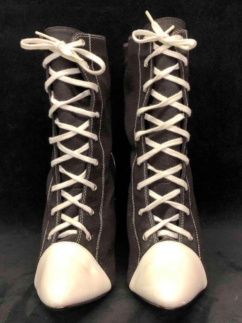 Funtasma Referee Black Canvas White Patent By Pleaser Ankle High Boots (1 of 10)