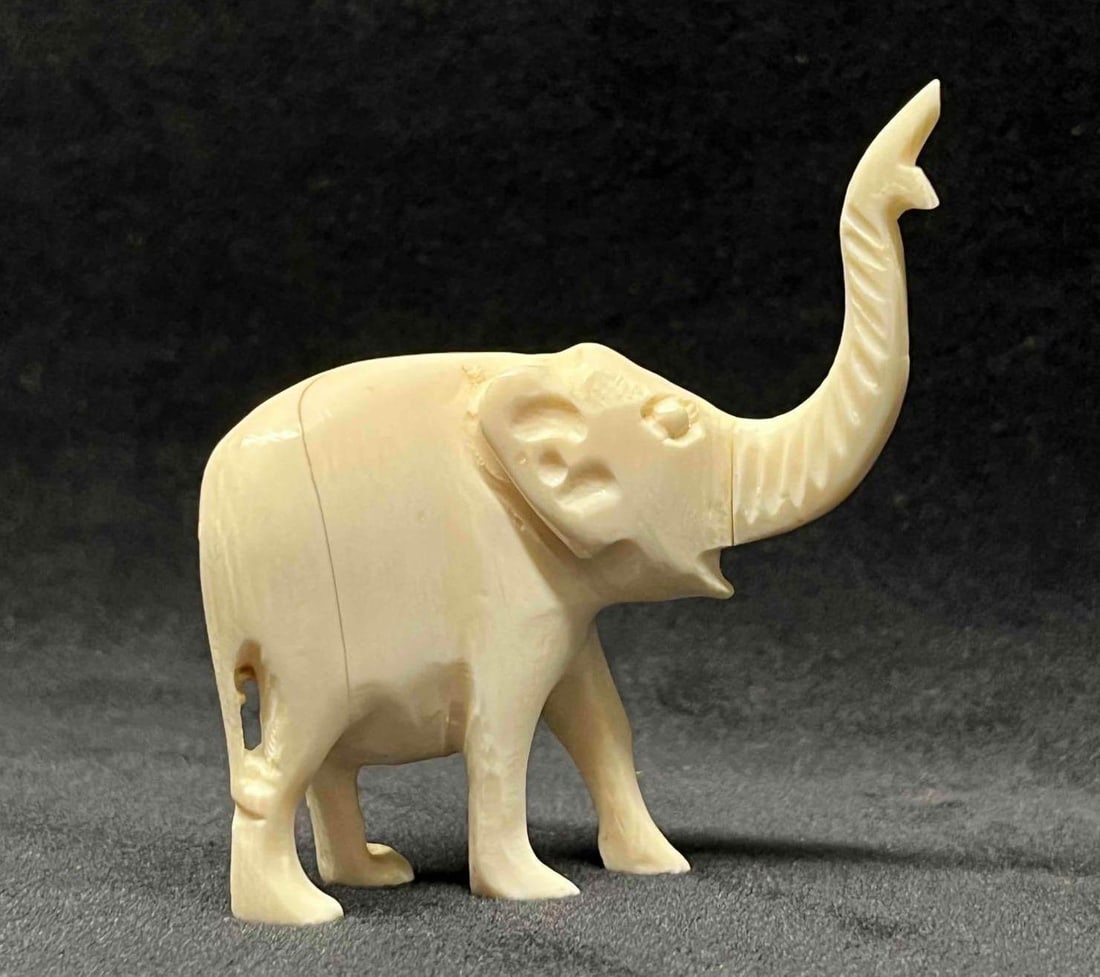 Small Hand Carved Bone Elephant - 4